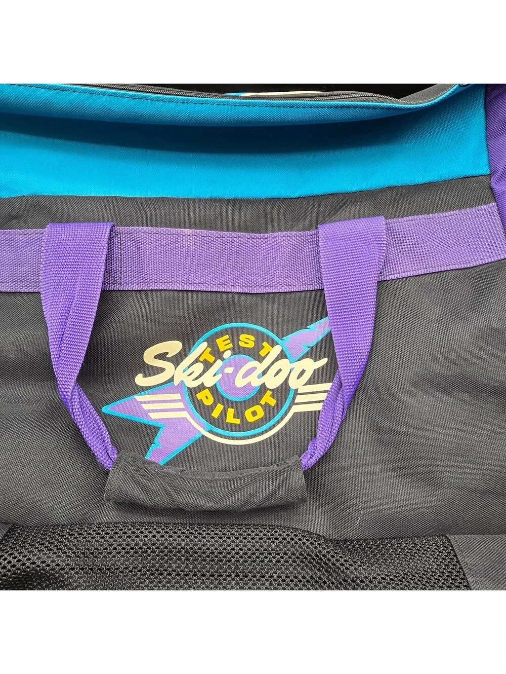 Vintage 90s Ski-Doo Pilot Snowmobile Gear Duffel Bag Color Block Teal Purple